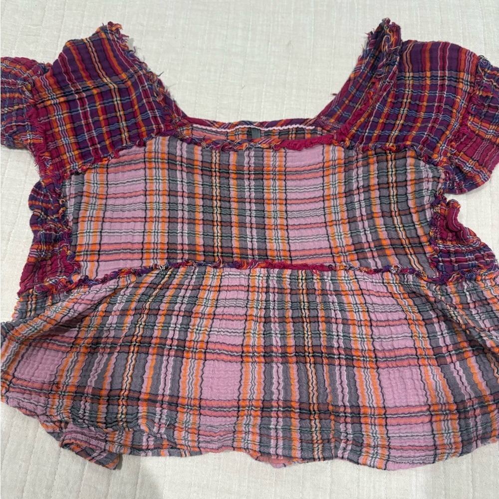 Anthropology cotton plaid top - Small